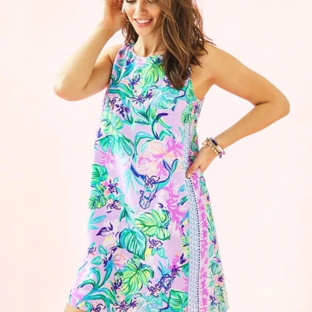Lilly Pulitzer Jackie Dress Small Silk Amethyst Tint Mermaid in the Shade Print‎